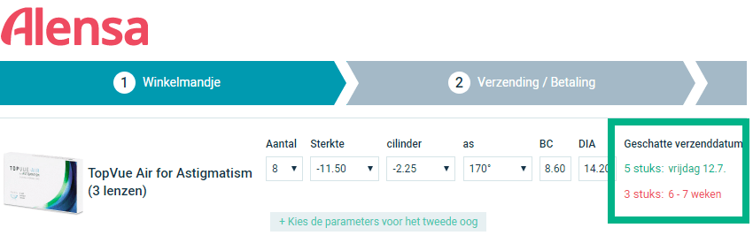 BE levertijden winkelmandje