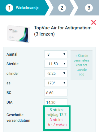 BE levertijden winkelmandje